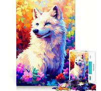 White Wolf in Flowers Jigsaw Puzzles for Adults 1000 Mind Boost Game Uniform Size Precise Pieces Travel-friendly Brain Game Gift (38x26cm)