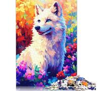 White Wolf in Flowers Jigsaw Puzzles Puzzle for Adults Kids. 1000 Piece Impossible Challenge Toy Educational Games Home Decoration for Educational Games Gifts 1000pcs (75x50cm)