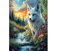White Wolf in Garden 300 Pc Classic Jigsaw Puzzle Wild Animals Fantasy Fairy Tale Puzzle for Adults Hard Challenging Hobby Home Decor Poster Eco Friendly Material 300 PCS