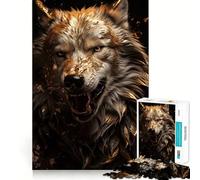 White Wolf in Gold 1000-piece Jigsaw Puzzles Brain Training Fun Tight Interlock No Gaps Bonding Activity for Loved Ones (38x52cm)