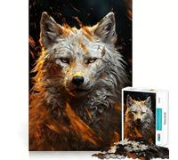 White Wolf in Gold Jigsaw for Adults1000 Pieces Brain Focus Game Precision Cut Smooth Edges Amusing Challenge for Waiting Time (50x75cm)