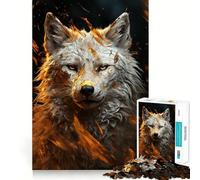 White Wolf in Gold Jigsaw Puzzles 1000 Mental Focus Game Precision Cut Smooth Edges Meaningful Connection Building Game (38x26cm)