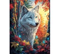 White Wolf in Magical Forest 500 Piece Premium Jigsaw Puzzle Adult Jigsaws Brain Training Hobby Home Decor Winter Gift Unique Shaped Eco Friendly Material 500 PCS