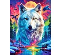 White Wolf in Magical Lake 500 Piece Jigsaw Puzzle for Adults Wildlife Plant Jigsaw Weekend DIY Activity Parent Child Bonding Vibrant Design Perfect Festival Gift 500 PCS