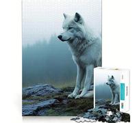 White Wolf in Misty Forest Adults 1000 Pieces Puzzle Mental Fun Game Advanced Laser Cutting Tech Amusing Challenge for Waiting Time (38x26cm)