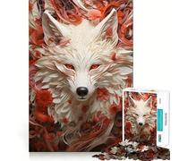 White Wolf in Red Flowers 1000 Piece Jigsaw Puzzles for Teenagers Recall Fun Play Tight Interlock No Gaps Family Fun Night Activity (38x52cm)