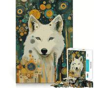 White Wolf in Starry Jungle 1000 Piece Teenager Puzzles Mental Focus Game Precision Cut Smooth Edges Christmas Stocking Stuffer Game (38x52cm)