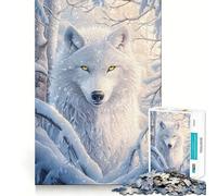 White Wolf in Winter 1000 Piece Jigsaws for Adults Brain Recall Game Tight Interlock No Gaps Calming Mental Break Activity (38x52cm)