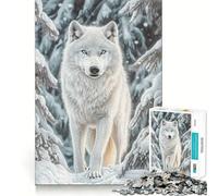 White Wolf in Winter Forest Jigsaw Puzzles 1000 Pieces Focus Boost Fun Laser Cut for Flawless Fit Bonding Activity for Loved Ones (38x26cm)