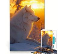 White Wolf in Winter Sunset 1000 Piece Adult Puzzles Logic Puzzle Play Precision Cut Smooth Edges for Family Gatherings (38x52cm)