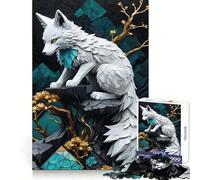 White Wolf Kintsugi Jigsaw Puzzles for Teenagers 1000 Pieces Brain Wellness Mind Calming Fun Perfect Lock (50x75cm)
