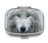 White Wolf Light Blue Eyes Pill Box 2 Compartment Portable Medicine Pill Case Travel Pill Organizer for Pocket Purse