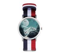White Wolf Moon Sport Watch for Men Women Nylon Strap Wrist Watch Analog Quartz Watch