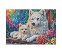 White Wolf Mother Puppy 300 Piece Jigsaw Puzzle Pack Teens Beginners Cognitive Development Puzzle Fans Group Play High-grade Rigid Cardboard 300 PCS