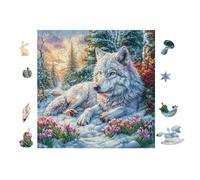 White Wolf Mountain Forest 100 Pieces Classic Jigsaw Puzzle Puzzle for Adults Concentration Training Wall Art Mental Exercise Halloween Premium Cardboard 28x28cm