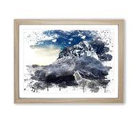 White Wolf Mountain Landscape V3 Modern Framed Print | A3 Oak Framed Wall Art | Ready to Hang | Modern Animal Picture | Living Room Bedroom Lounge Office