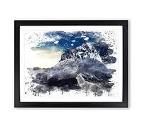 White Wolf Mountain Landscape V3 Modern Framed Print | A4 Black Framed Wall Art | Ready to Hang | Modern Animal Picture | Living Room Bedroom Lounge Office