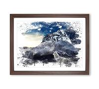 White Wolf Mountain Landscape V3 Modern Framed Print | A4 Walnut Framed Wall Art | Ready to Hang | Modern Animal Picture | Living Room Bedroom Lounge Office
