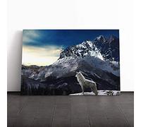 White Wolf Moutain Landscape Canvas Print | Gallery Wrapped 30mm Frame Wall Art | 20x14 inches | Ready to Hang | Modern Animals Picture | Living Room Bedroom Lounge Office