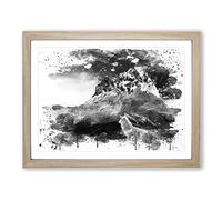 White Wolf Moutain Landscape V4 Modern Framed Wall Art Print, Ready to Hang Picture for Living Room Bedroom Home Office Décor, Oak A2 (64 x 46 cm)