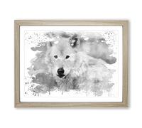 White Wolf No.2 V3 Modern Framed Print | A4 Oak Framed Wall Art | Ready to Hang | Modern Animal Picture | Living Room Bedroom Lounge Office