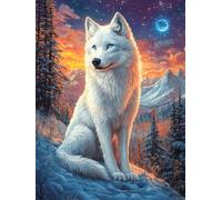White Wolf on A Rocky Peak Under The Moon 500 Piece Jigsaw Puzzle Pack Scenery Science Fiction Teens Beginners Cognitive Development Puzzle Fans Group Play Anniversary Recycled Cardboard 500 PCS