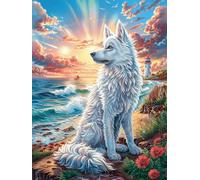 White Wolf on Beach at Sunset 300 Piece Jigsaw Puzzle for Adults Jigsaw Home Studio Decor Stress Relief Challenge Perfect Holiday Present Relaxation Tool 300 PCS