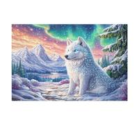 White Wolf on Snowy Mountain with Aurora 1000 Pieces Set Classic Jigsaw Puzzle Couple Puzzle Partners Mind Relaxation Wall Decor Easter New Year Recycled Cardboard 1000 PCS