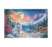 White Wolf on Stone Path with Moonlit Lake 1000 Piece Jigsaw Puzzle for All Ages New Year Gift Idea Fresh Start Print Stress Relief Home Decor 1000 PCS
