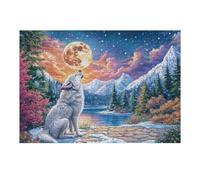 White Wolf on Stone Path with Moonlit Lake 300 Piece Jigsaw Puzzle for Adults Snow Day Activity Indoor Fun No Dust Pieces Great Gift for Neighbors 300 PCS