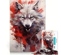 White Wolf Painting 1000 Piece Adult Puzzles Logic Puzzle Play Precision Cut Smooth Edges for Family Gatherings (38x26cm)