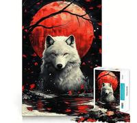 White Wolf Red Moon Jigsaw Puzzles 1000 Cognitive Skill Toy Smooth Burr Free Surface Relaxing Indoor Group Activity (38x26cm)