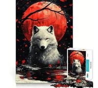 White Wolf Red Moon Jigsaws for Adults1000 Pieces Brain Memory Game Fine Cut Premium Finishing Engaging Way to Pass Free Hours (50x75cm)