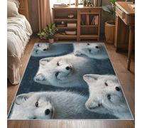 White Wolf Rug - Arctic Wolf Area Rugs for Living Room Bedroom, Washable Non Slip Low Pile Carpet 100 x 150 cm, Patterned Rug & Home Decor QAZ87