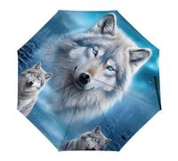 White Wolf Snow Moon Travel Umbrella Automatic And Manual Sun&Rain Umbrellas 3 Folding for Women Men