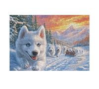 White Wolf Snowy Sunset 300 Piece Jigsaw Puzzle for Adults Teens Jigsaw Post Exam Relaxation Challenging Design Great Gift for Students Stress Reliever 300 PCS