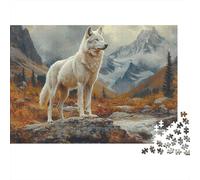 White Wolf Standing 1000 Piece Jigsaw Puzzles White Wolf on Mountain for Adults Educational Game Home Decoration Challenge High Difficulty Birthday Gifts 52x38cm/1000pcs