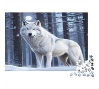 White Wolf Standing 1000 Pieces Premium Cardboard Jigsaw Snowy Forest Wolf Puzzle for Adults Relaxation Family Game Night 52x38cm/1000pcs
