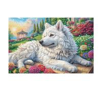 White Wolf Summer Flower Field Wildlife Wild 1000 Piece Jigsaw Puzzle for Adults Fun Challenging And Enjoyable for Home Or Family 1000 PCS（75x50cm）
