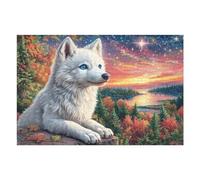 White Wolf Sunset Lake Wildlife Wild Nature 1000 Piece Jigsaw Puzzle for Adults Jigsaw Home Office Decor Stress Relief Activity Colourful Challenge Perfect Present 1000 PCS
