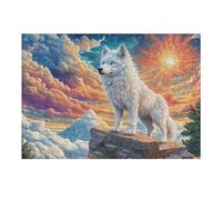 White Wolf Sunset Mountain 300 Piece Jigsaw Puzzle for Adults Jigsaw After School Activity for Teens Stress Buster Whimsical Gift Idea Stylish Home Decor 300 PCS