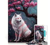 White Wolf Under Cherry Blossom Tree Jigsaw Puzzle 1000 Pieces Cognitive Fun Play High Precision Die Cut Unique Gift for Stress Relief (50x75cm)