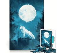 White Wolf Under Full Moon Jigsaw Puzzle 1000 Piece Creative Skill Toy Clean Cut Sturdy Components Travel-friendly Brain Game Gift (38x52cm)