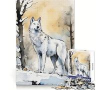 White Wolf Watercolor 1000 Pieces Puzzles for Adults Cognitive Boost Mindful Escape Tight Lock (38x52cm)