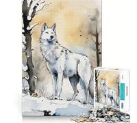 White Wolf Watercolor Jigsaw for Teenagers 1000 Pieces Mental Improve Play Uniform Size Precise Pieces Family Fun Night Activity (38x52cm)
