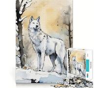 White Wolf Watercolor Jigsaw Puzzles 1000 Mental Focus Game No Gap Tight Fitting Design Interactive Brain Challenge for Home (38x26cm)