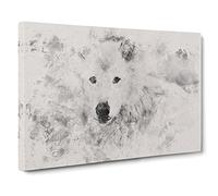 White Wolf Watercolour Canvas Print | Gallery Wrapped 30mm Frame Wall Art | 30x20 inches | Ready to Hang | Modern Animals Picture | Living Room Bedroom Lounge Office