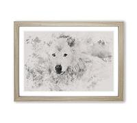 White Wolf Watercolour Framed Print | A2 Oak Framed Wall Art | Ready to Hang | Modern Animal Picture | Living Room Bedroom Lounge Office