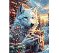 White Wolf with A Cub in The Mountains 300 Piece Pack Classic Jigsaw Puzzle Science Fiction Magical Dream Couple Puzzle Partners Ultra Difficult Wall Decor Easter New Year Gift Thick Paperboard 300