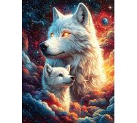 White Wolf with A Cub Under The Moon 1000 Piece Jigsaw Puzzle Scenery Science Fiction For Men Cognitive Development Adults Anxiety Memory Care Mothers Valentines Gift High-grade Rigid Cardboard 1000